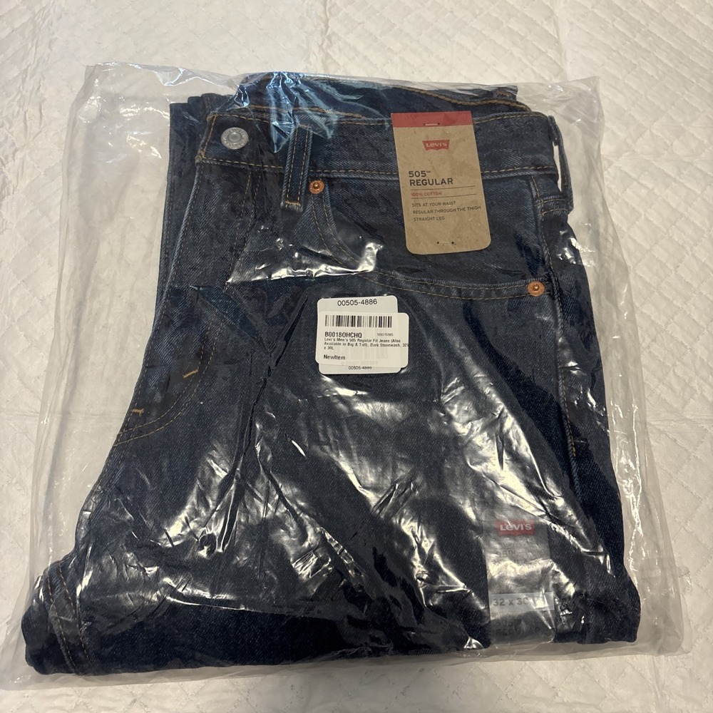 Levis 505 Jeans New Mens Regular Dark Stone Wash Fit Straight Leg 32 x 30 New